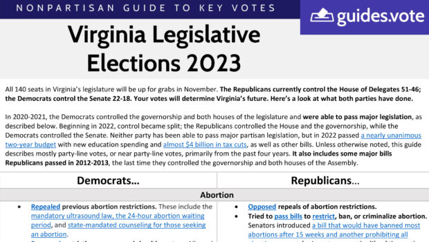 2023 Virginia Legislative Elections Guide All 140 seats in Virginia’s legislature will be up for grabs in November. The Republicans currently control the House of Delegates 51-46; the Democrats control […]
